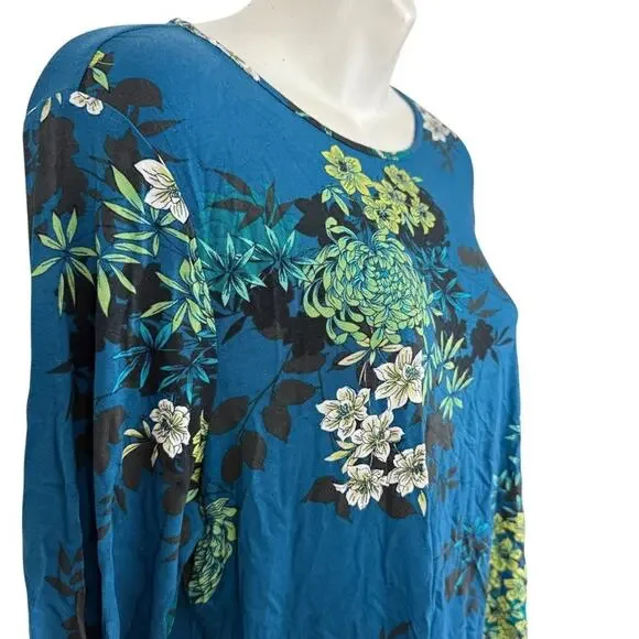 J Jill Wearever Collection Womens Floral Knit Stretch 3/4 Sleeve Blue Top NWT M - Picture 4 of 16